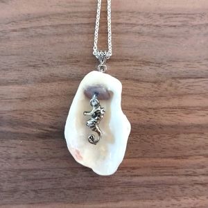 Handcrafted Oyster Shell Necklace Seahorse & Stone